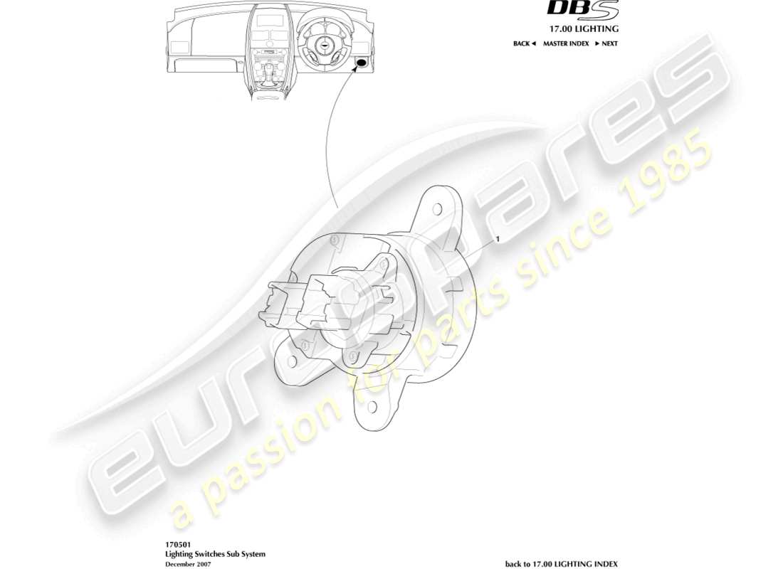 aston martin dbs (2012) lighting switch part diagram
