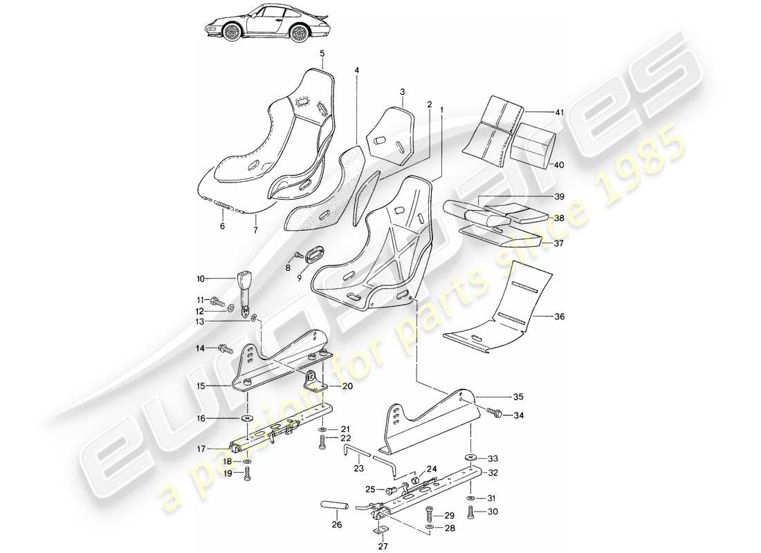 a part diagram from the porsche 1989 (seats for 944/968/911/928) parts catalogue