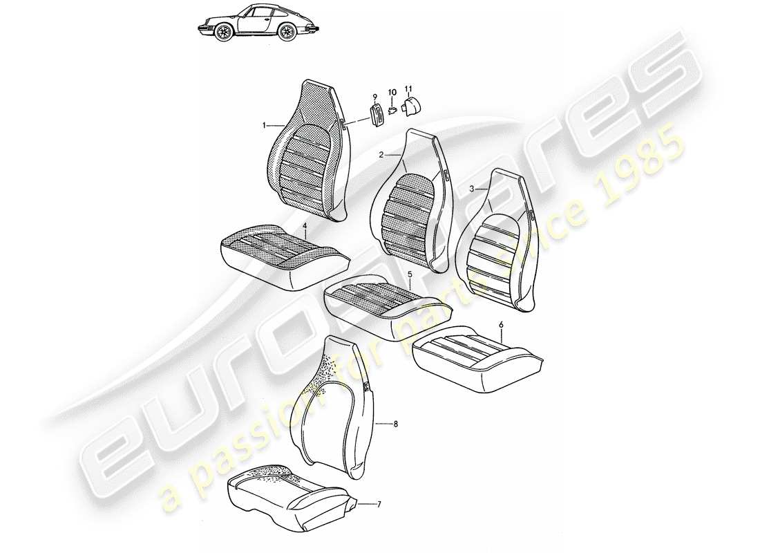 a part diagram from the porsche 1996 (seats for 944/968/911/928) parts catalogue
