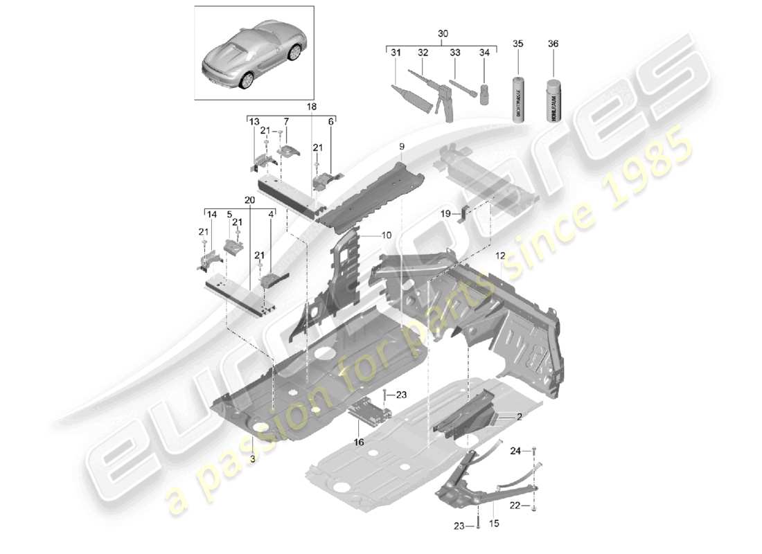 a part diagram from the porsche 2016 (981 boxster spyder) parts catalogue