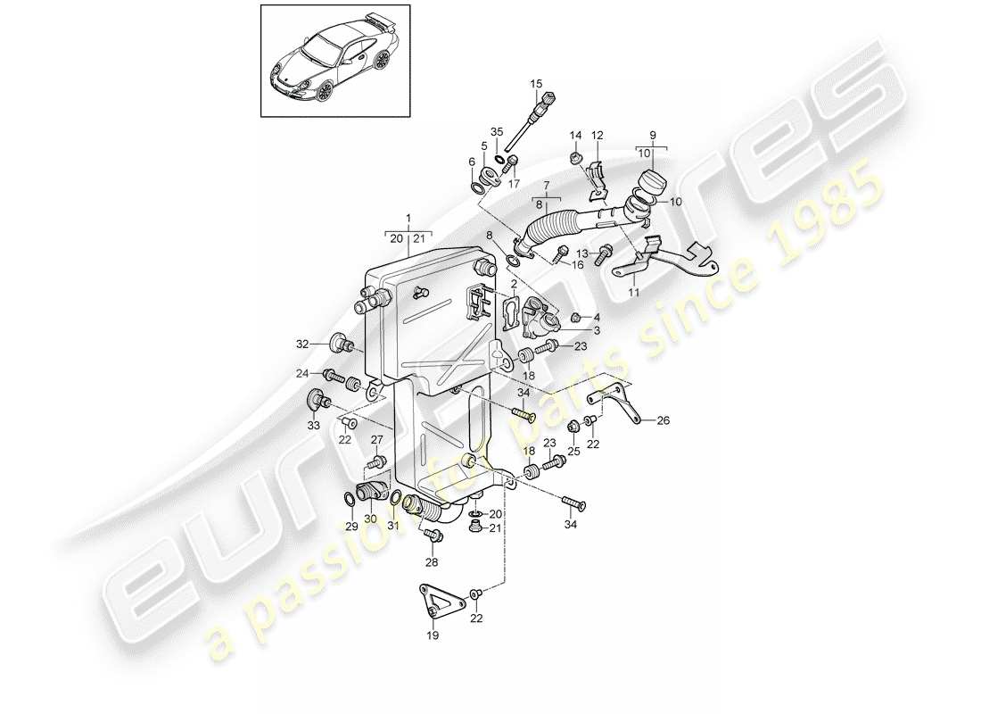 a part diagram from the porsche 2008 (997-1 gt3) parts catalogue