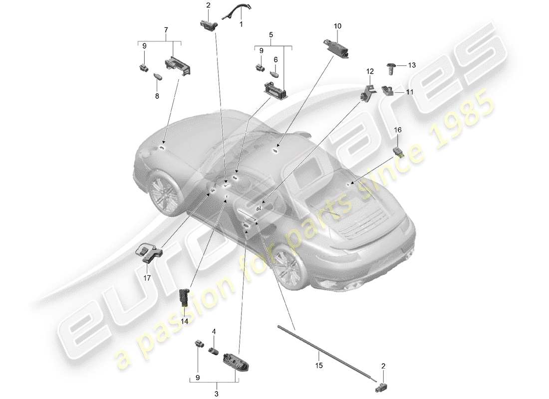 a part diagram from the porsche 2015 (991-1 turbo) parts catalogue