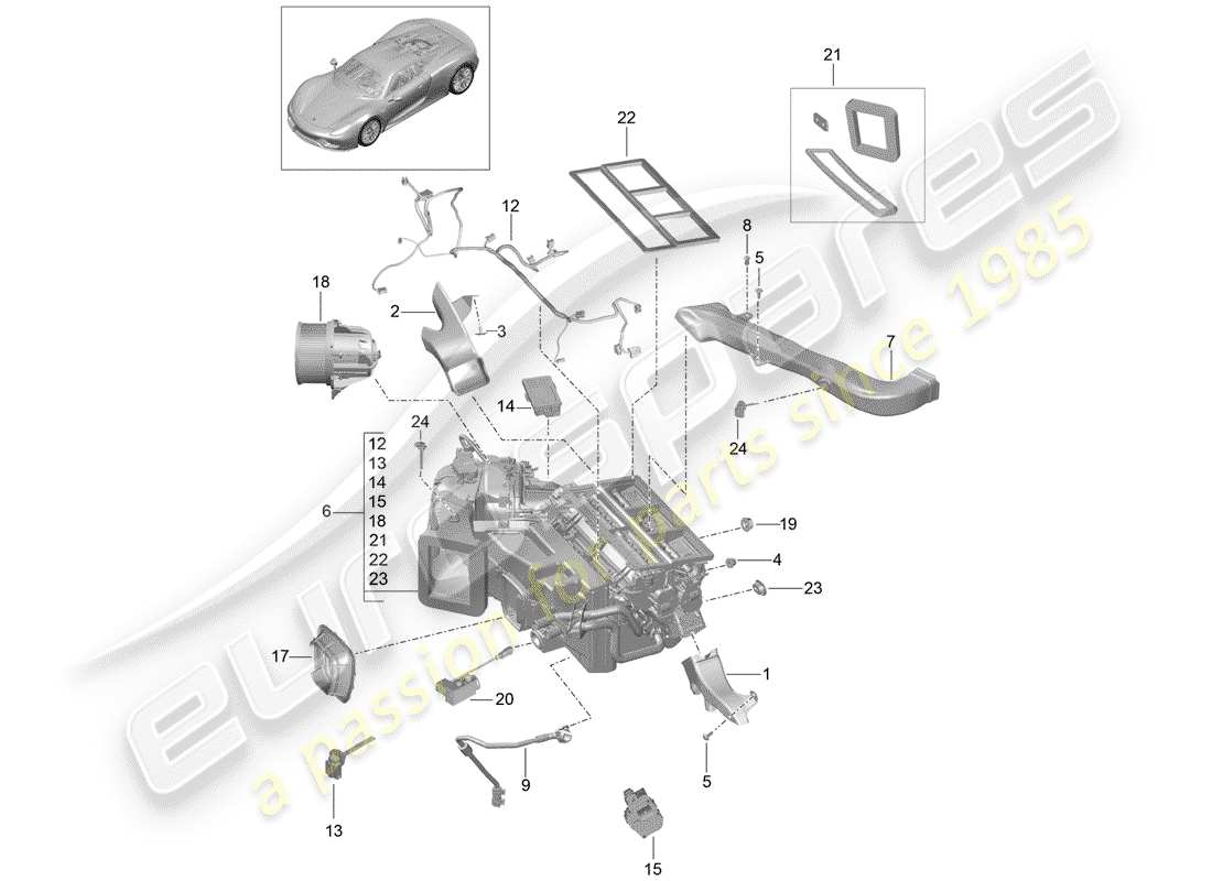 VIEW PARTS DIAGRAMS FROM THE PORSCHE 918 SPYDER PARTS CATALOGUE a part diagram from the porsche 918 spyder parts catalogue