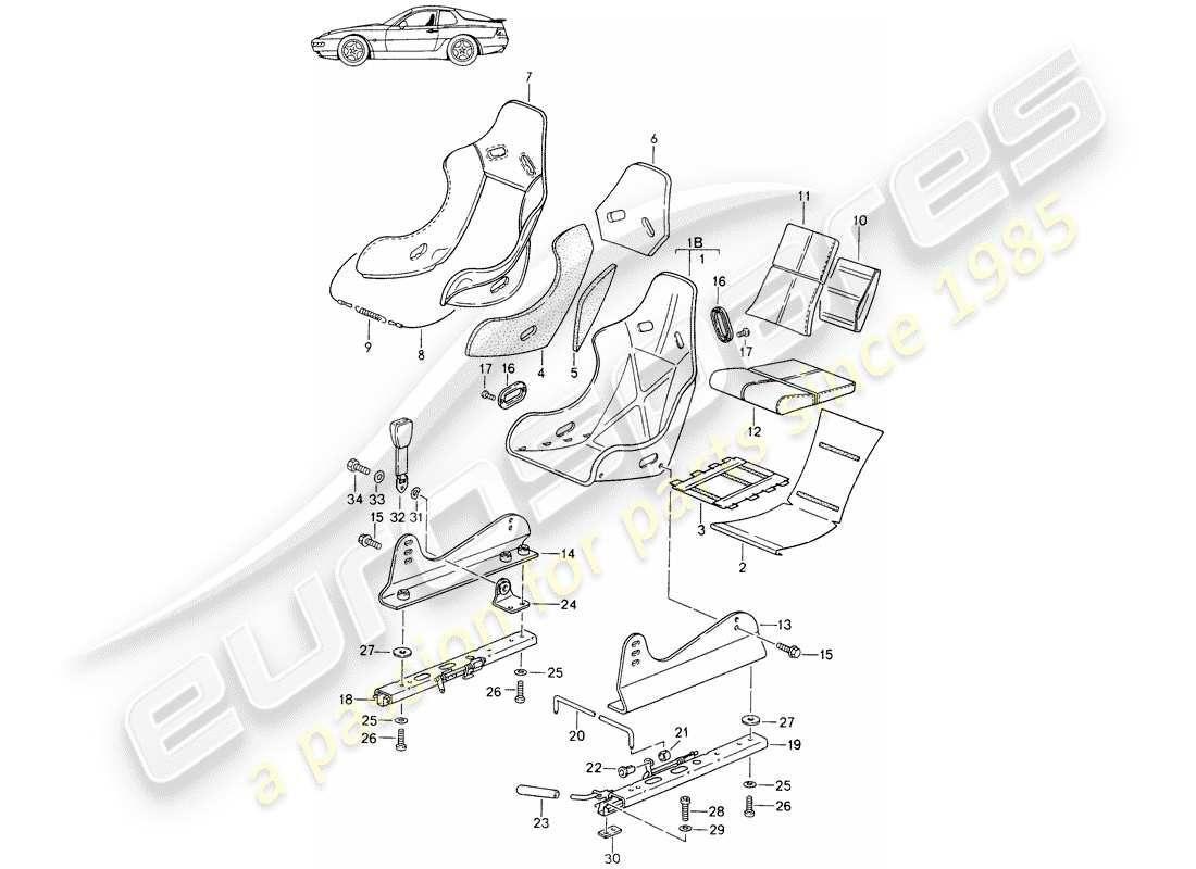 a part diagram from the porsche 1990 (seats for 944/968/911/928) parts catalogue