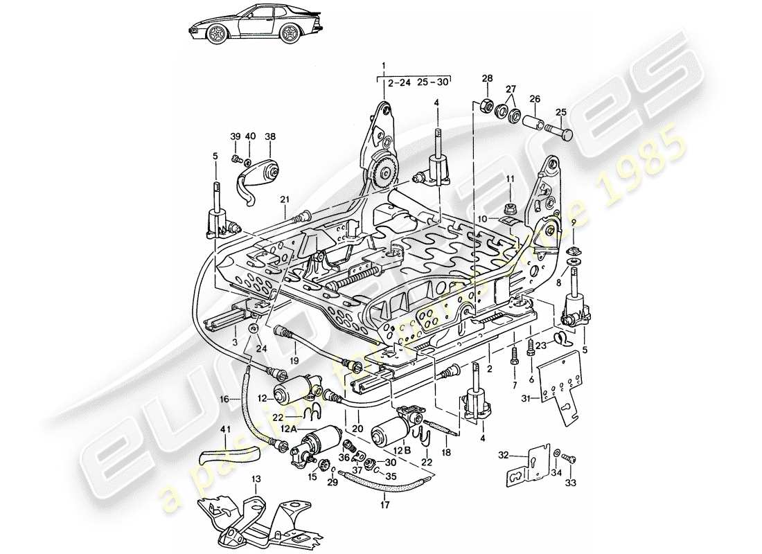 a part diagram from the porsche 1998 (seats for 944/968/911/928) parts catalogue