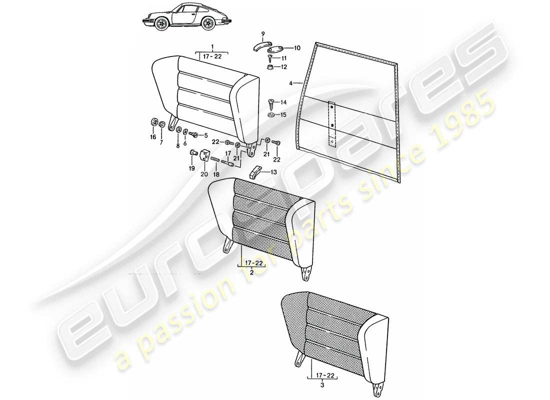 a part diagram from the porsche 1998 (seats for 944/968/911/928) parts catalogue