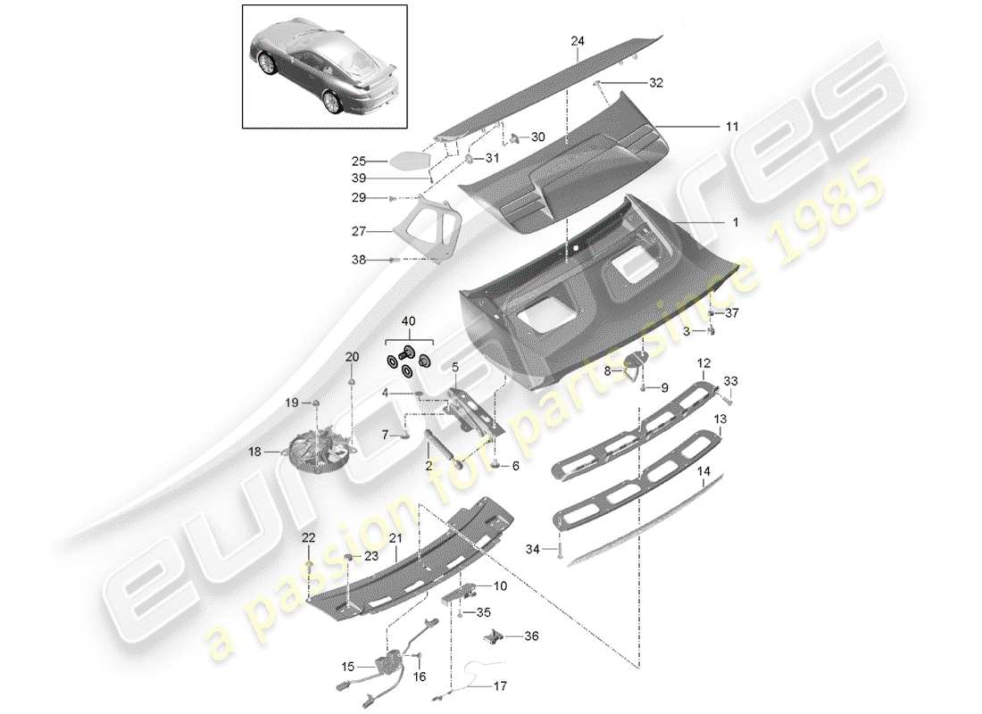 a part diagram from the porsche 2018 (991-2 r/gt3/rs) parts catalogue
