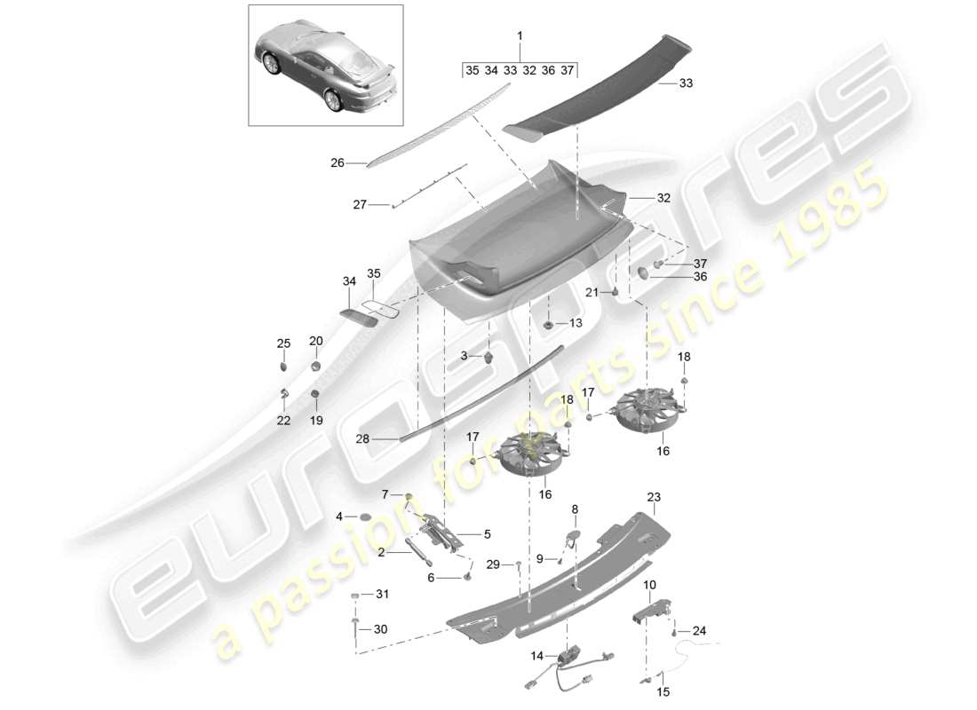 a part diagram from the porsche 2014 (991-1 r/gt3/rs) parts catalogue
