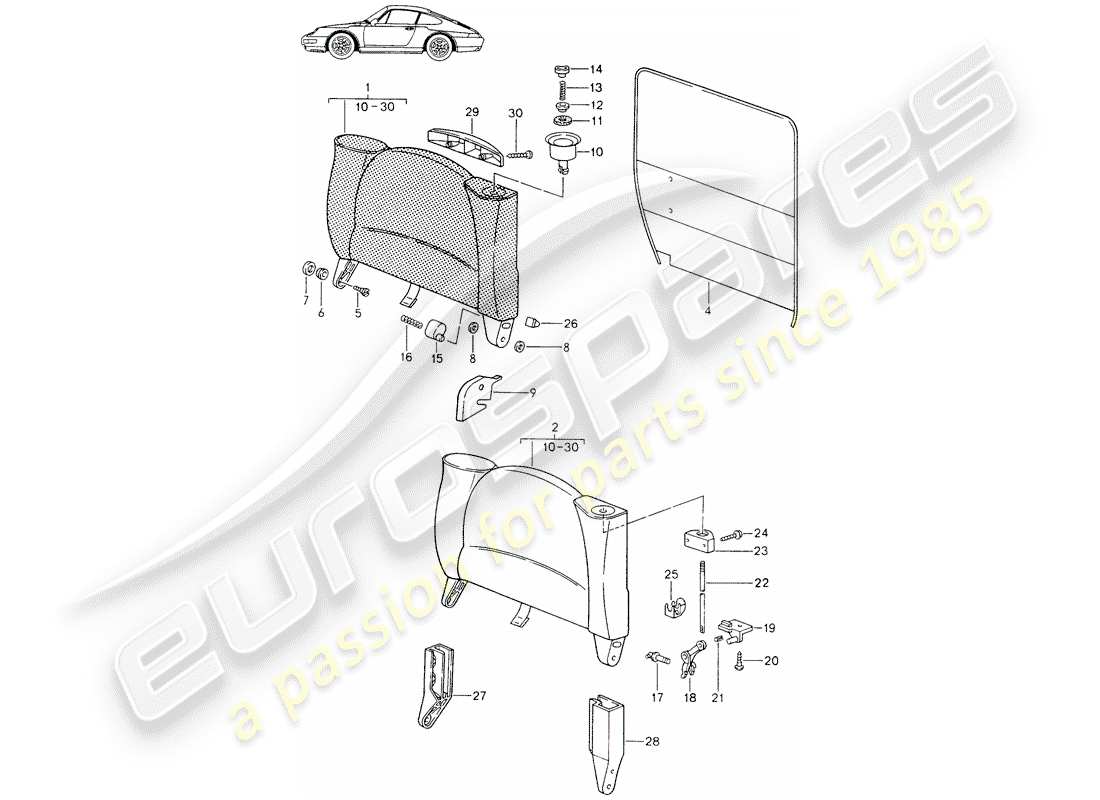 a part diagram from the porsche 1988 (seats for 944/968/911/928) parts catalogue