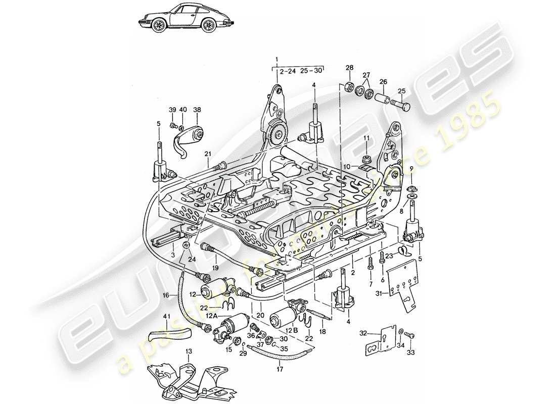 a part diagram from the porsche 1992 (seats for 944/968/911/928) parts catalogue
