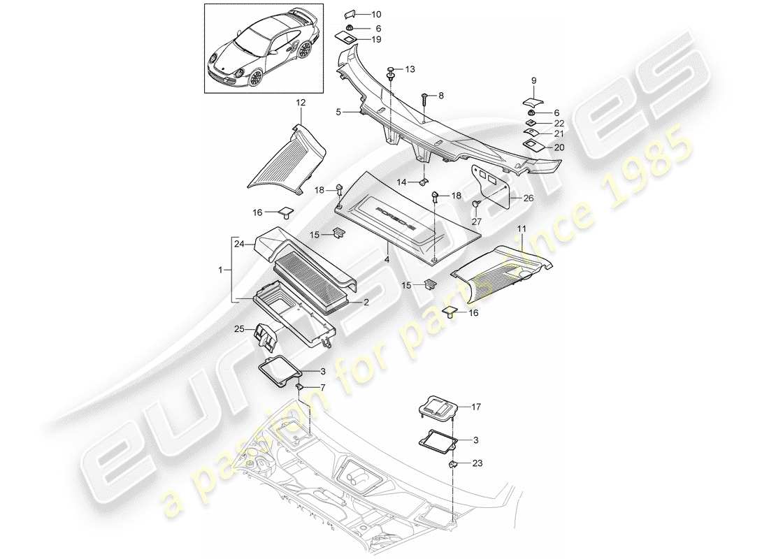 VIEW PARTS DIAGRAMS FROM THE PORSCHE 997 PARTS CATALOGUE a part diagram from the porsche 997 parts catalogue