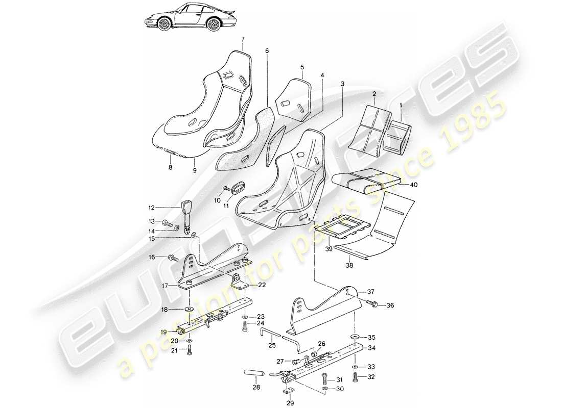 a part diagram from the porsche 1998 (seats for 944/968/911/928) parts catalogue