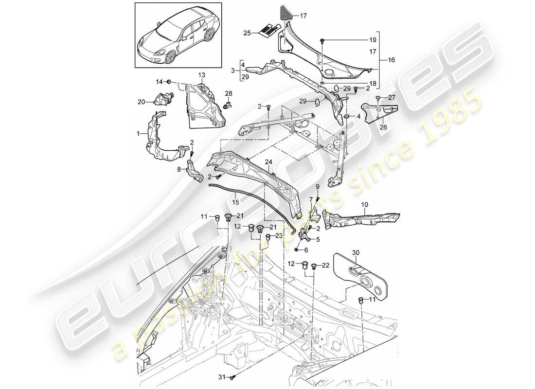 porsche 2010 (panamera 970) water box part diagram
