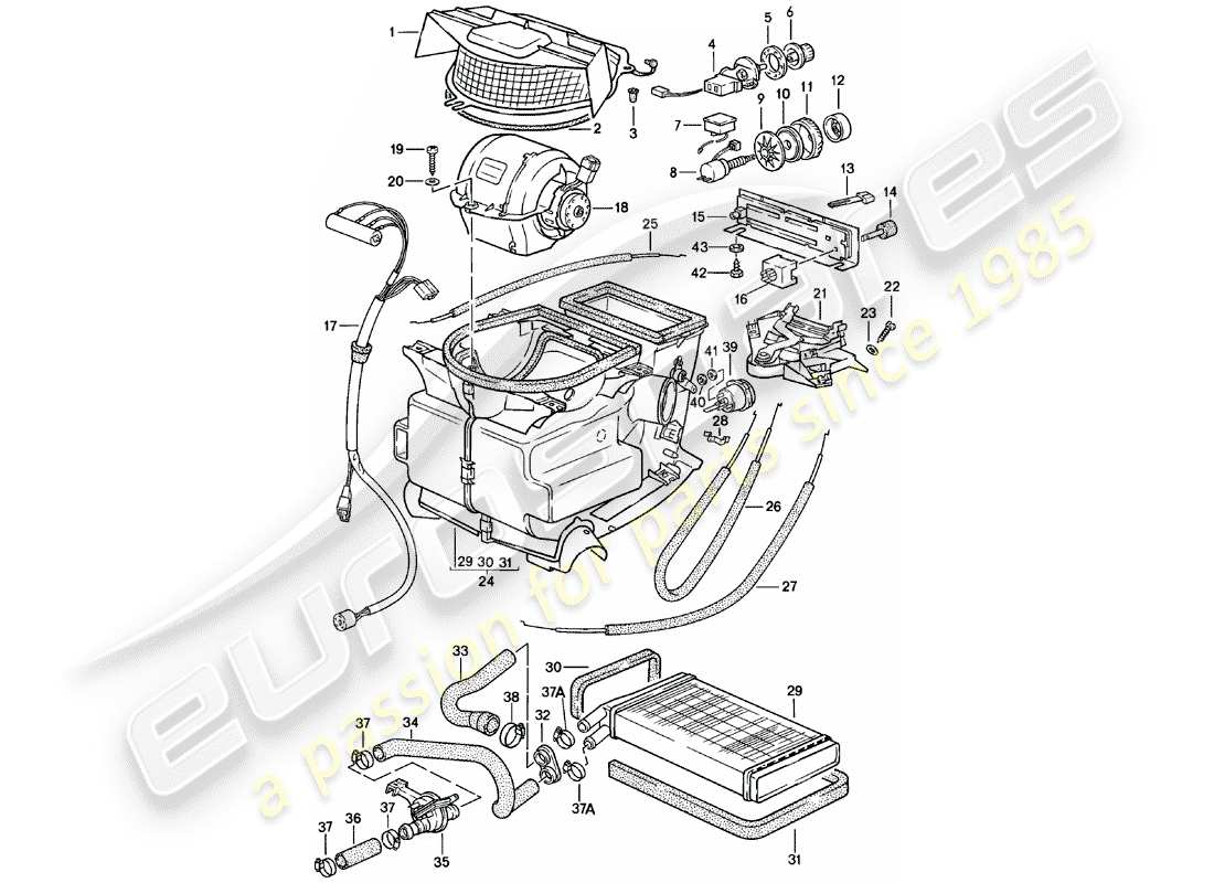 porsche 1985 (924) heater - heater core - f 92-cn402 198>> - f 93-cn100 306>> parts diagram