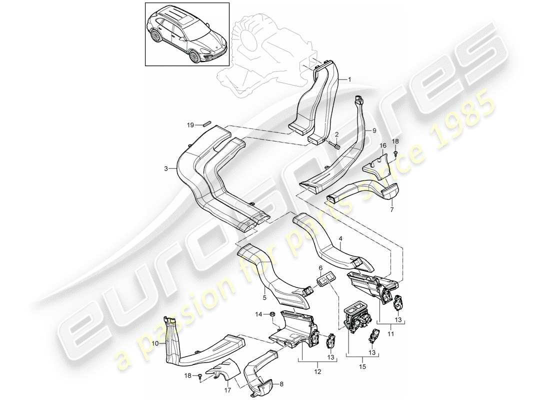 porsche 2018 (cayenne e2 92a) air duct system for air outlet air conditioning part diagram