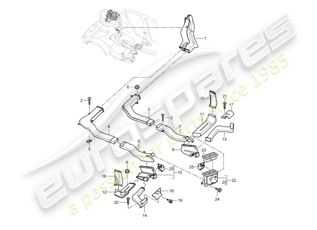 porsche 2010 (cayenne e1 9pa) air duct system for air outlet air conditioning parts diagram