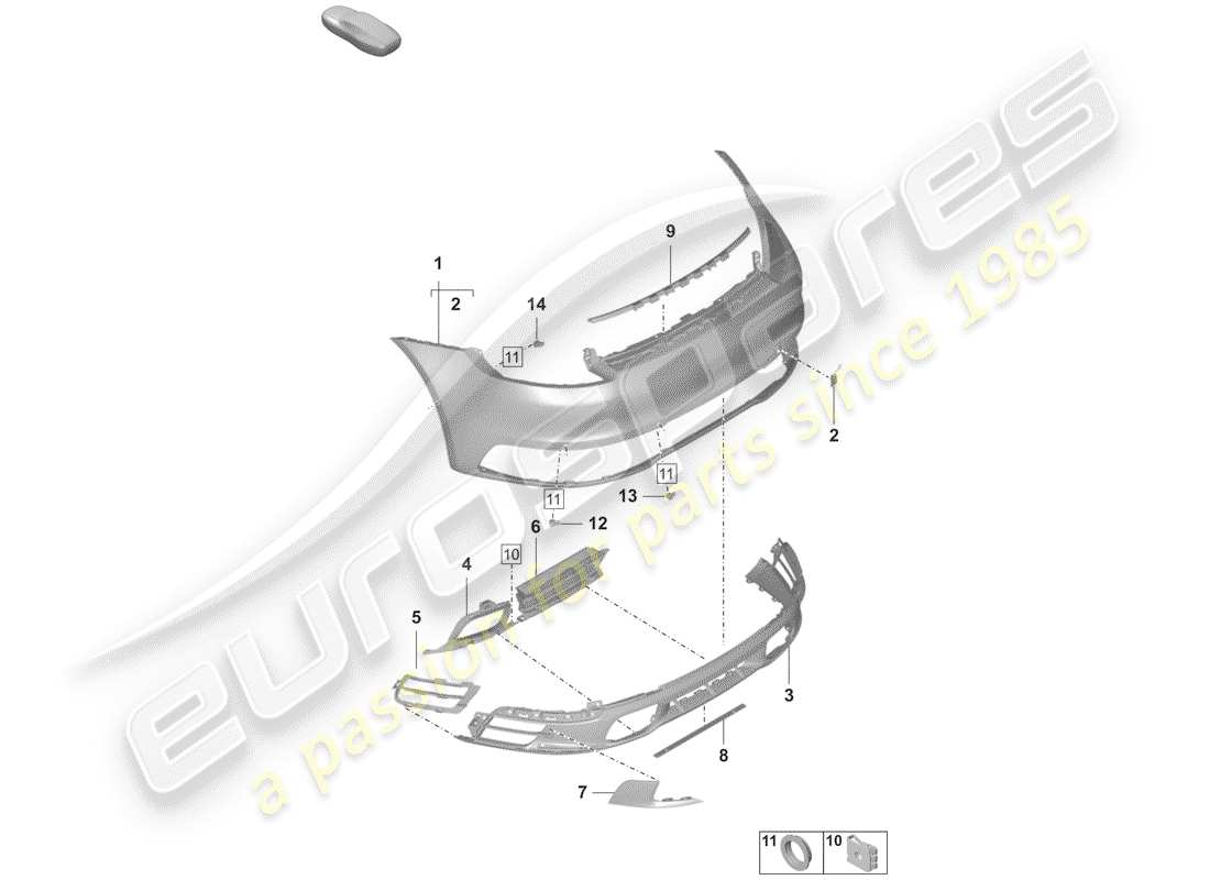 porsche 2020 (992-1) bumper rear sport design package basic with: accessories parts diagram