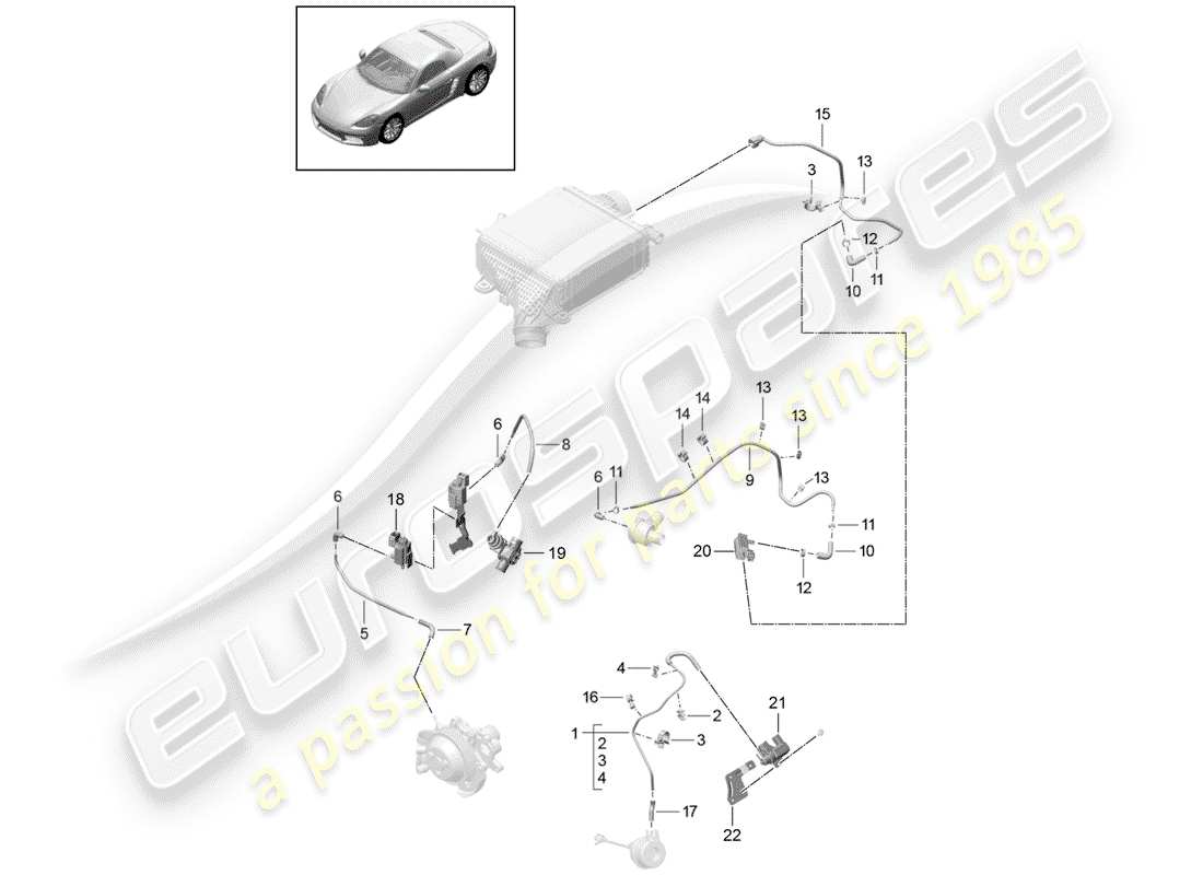 porsche 2018 (718 boxster) control line wastegate coolant pump bypass valve parts diagram
