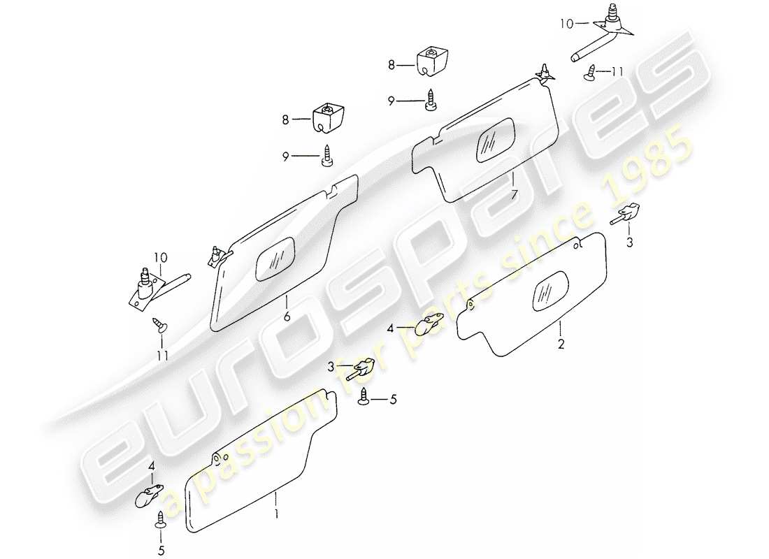 porsche 1970 (911) sun vizors parts diagram