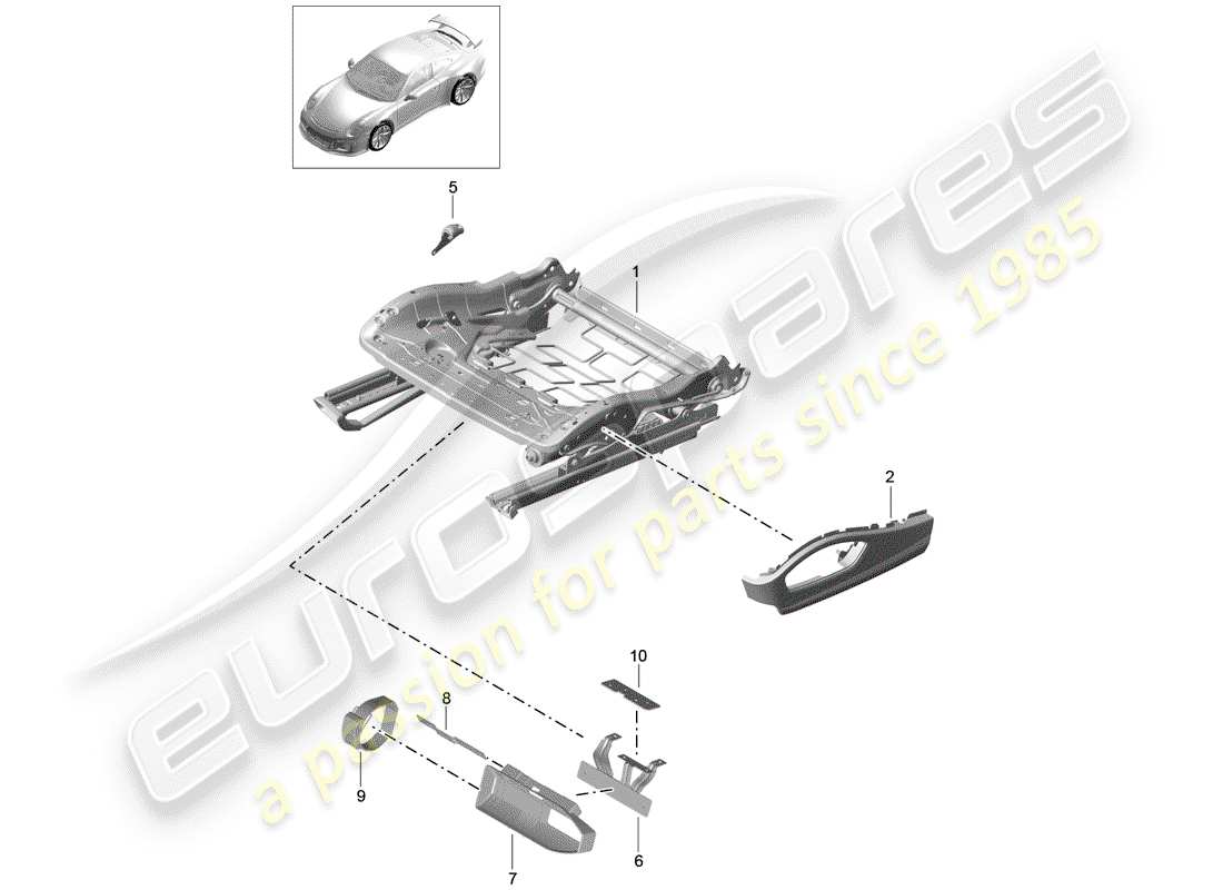 porsche 991r/gt3/rs (2019) seat frame part diagram