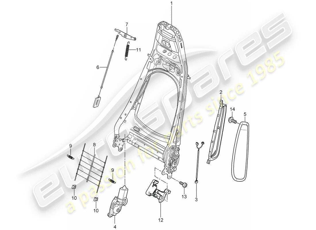 porsche 997 (2007) backrest frame parts diagram