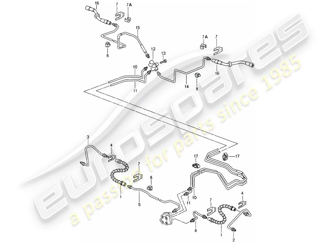 porsche 1997 (993) brake lines - front axle - underbody part diagram