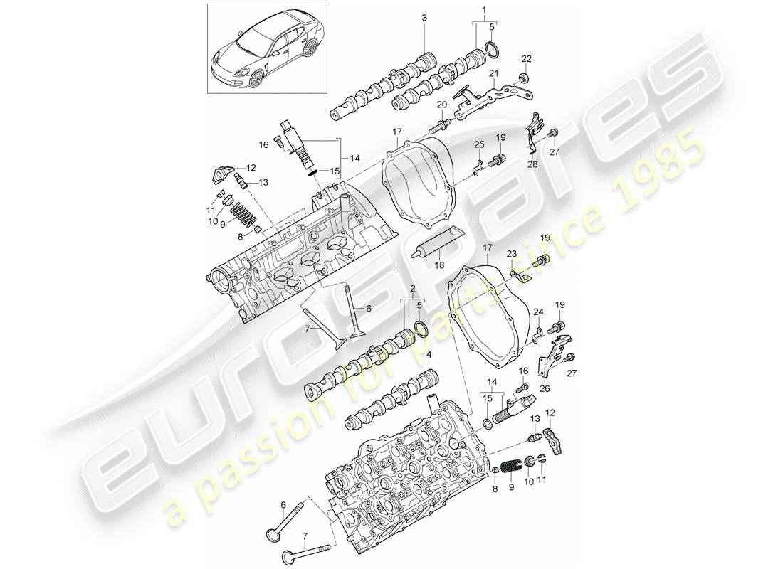 porsche 2010 (panamera 970) camshaft, valves part diagram