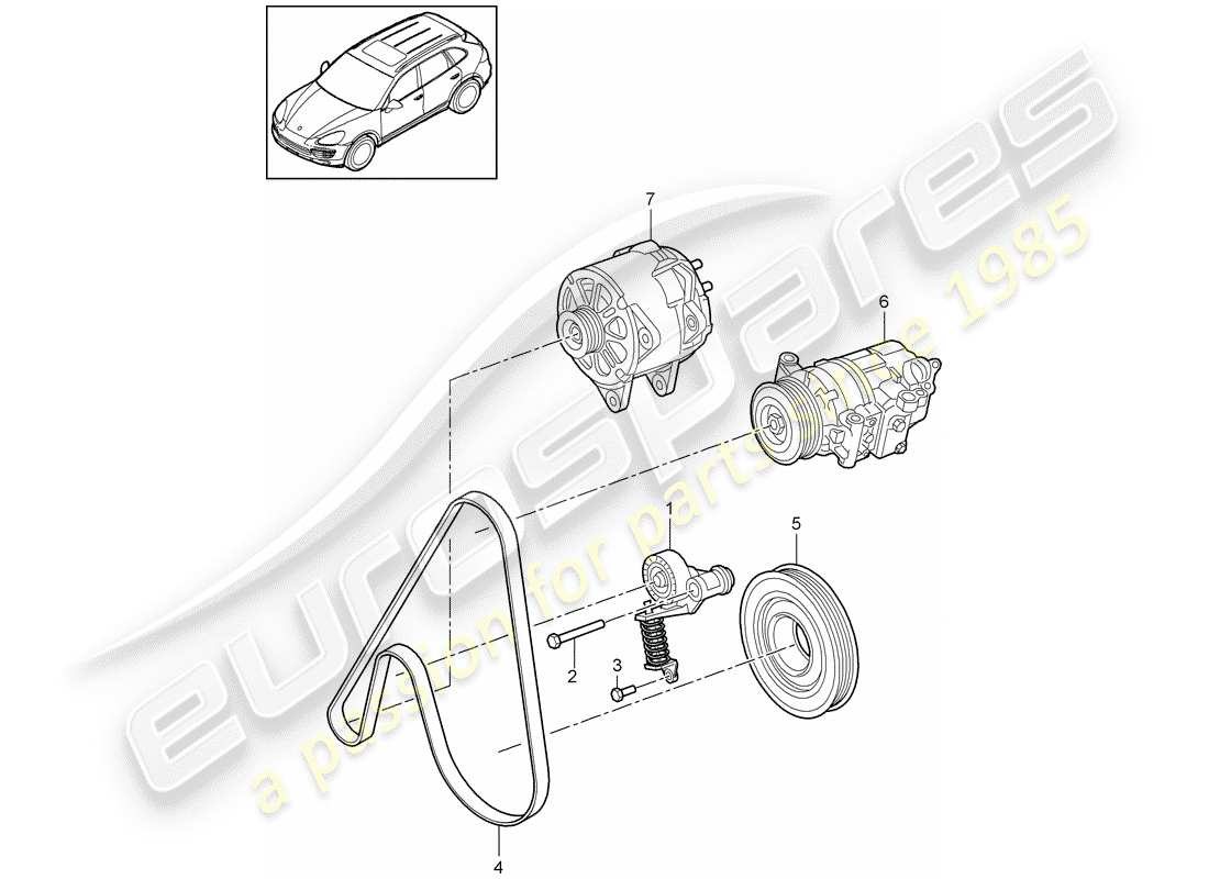 porsche 2014 (cayenne e2 92a) belt tensioner damper poly-v-belt part diagram