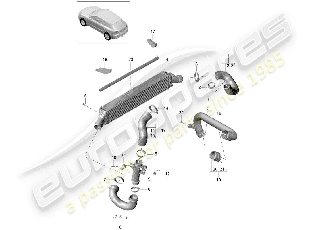 porsche 2014 (macan) charge air cooler pressure pipe parts diagram