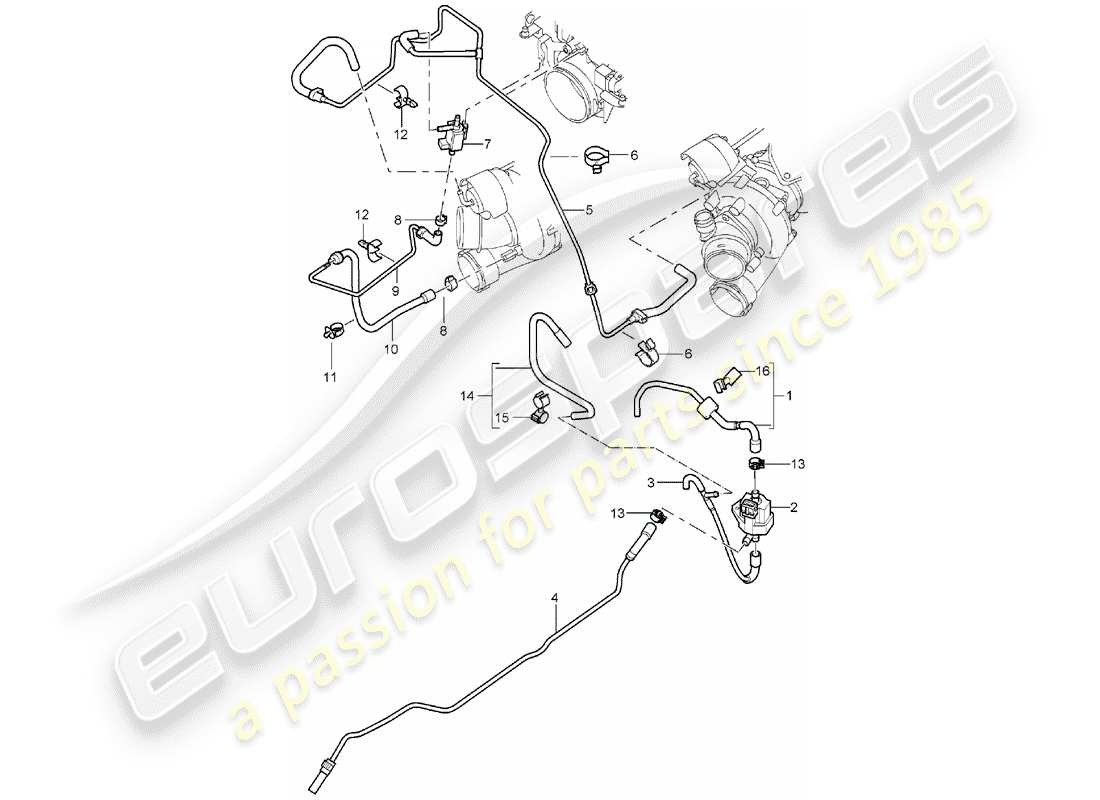 porsche 2004 (cayenne e1 9pa) exhaust gas turbocharger control line pressure line parts diagram