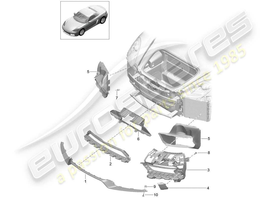 porsche 2020 (718 boxster) air guide front bumper sport design package and gts parts diagram