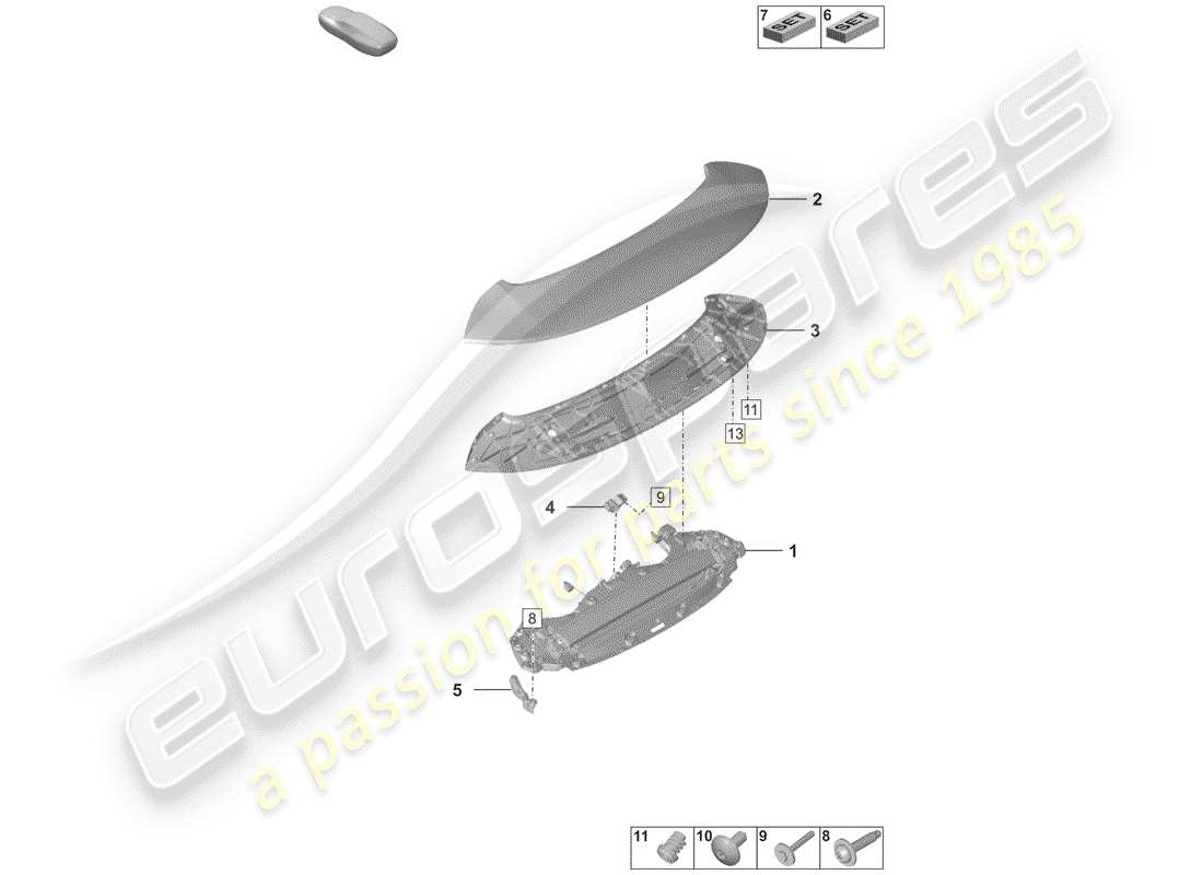 porsche 2020 (992-1) rear spoiler parts diagram