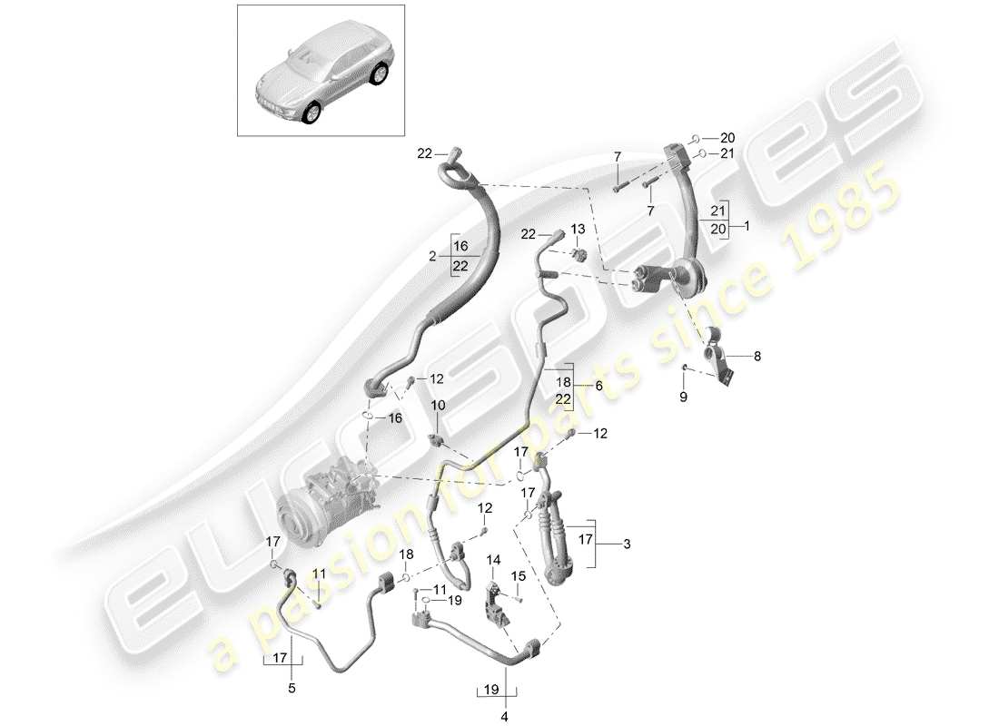 porsche 2014 (macan) refrigerant circuit r134a parts diagram