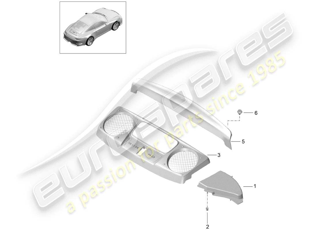 porsche 2016 (991-1 r/gt3/rs) trim engine bay part diagram