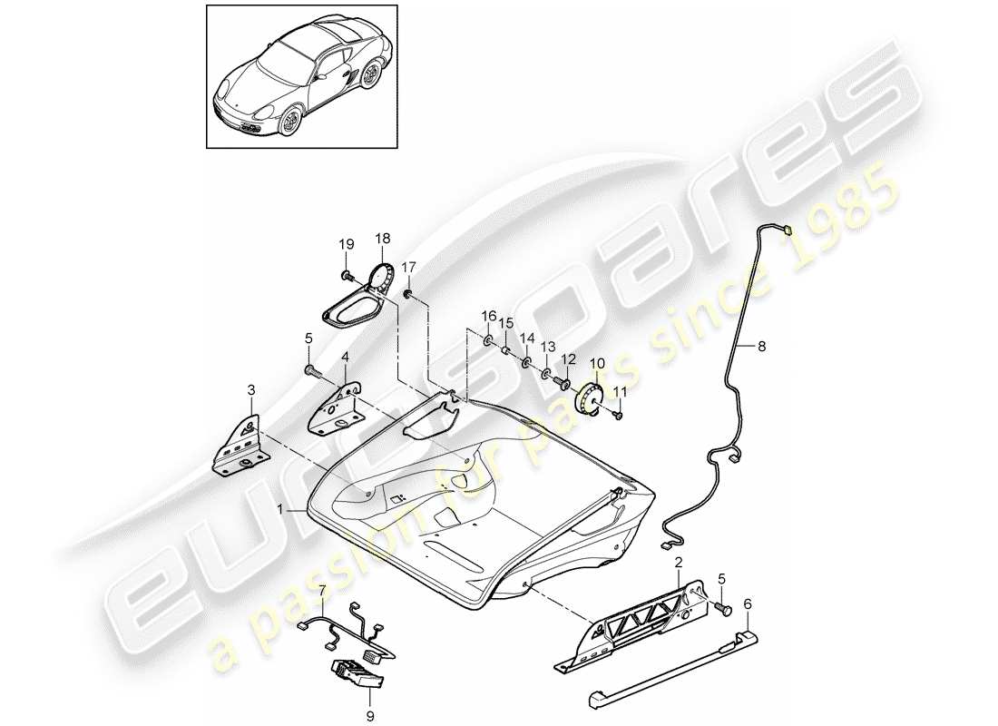 porsche 2009 (987 cayman) bucket seat folding seat frame accessories part diagram