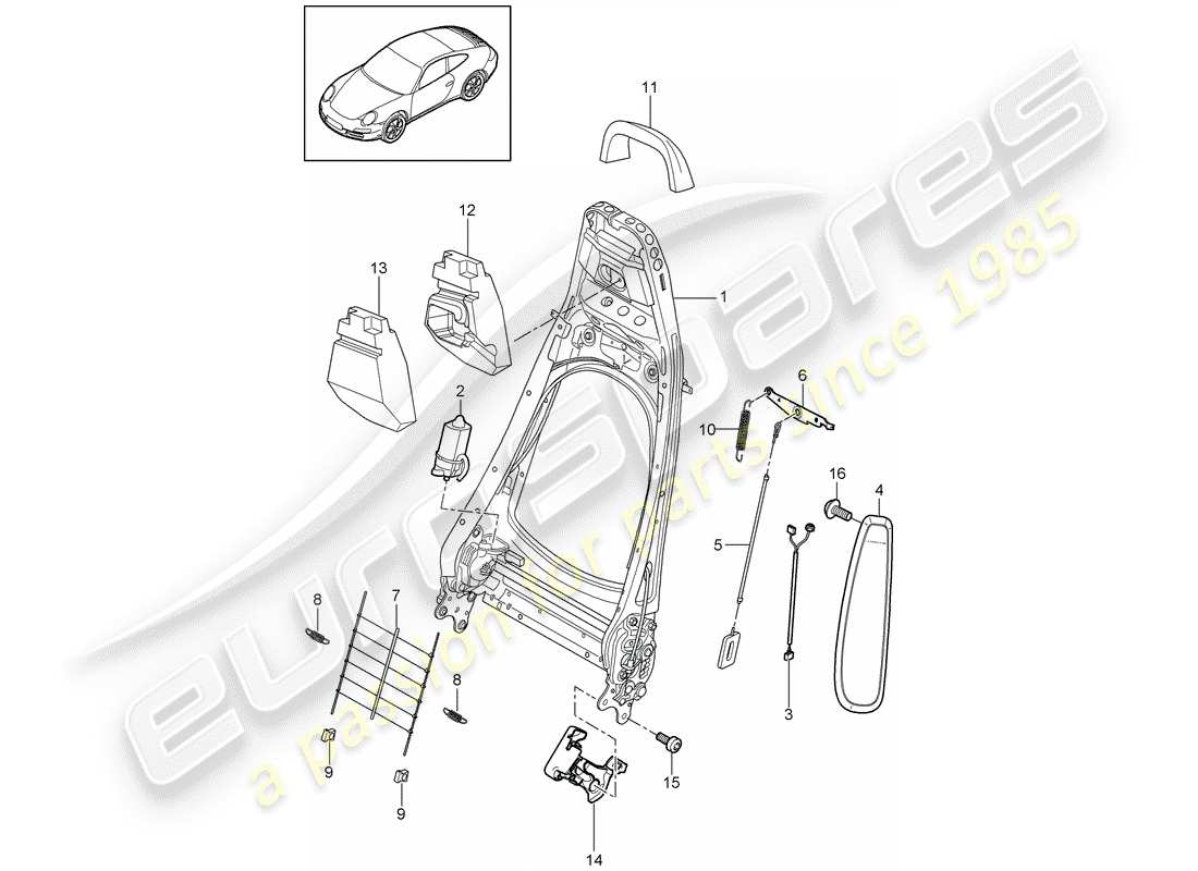 porsche 2011 (997-2) backrest frame parts diagram