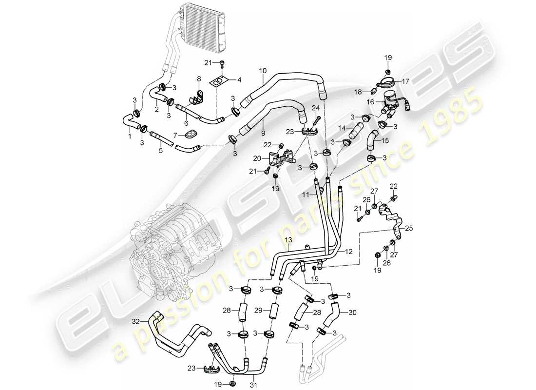 porsche 2006 (cayenne e1 9pa) air con./heating/aux. heater supply pipe return line to use after: f 9p-6la41 357>>f 9p-6la80 631>> part diagram