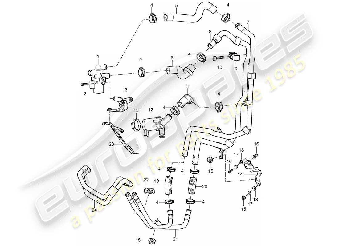 porsche 2005 (cayenne e1 9pa) heater with: air conditioning and auxiliary heater supply pipe return line valve to use before: f >>9p-6la01 562 f >>9p-6la41 356 f >>9p-6la80 630 part diagram