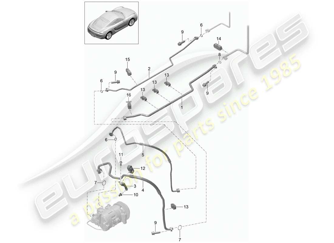 porsche 2014 (981 cayman) refrigerant circuit underbody and rear end part diagram