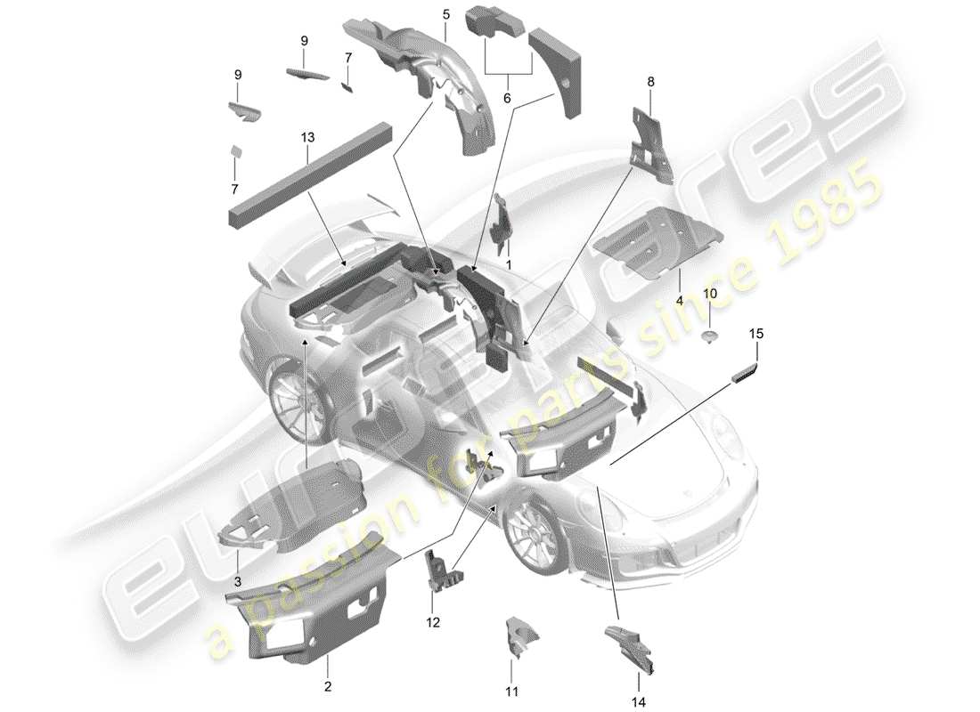 porsche 2016 (991-1 r/gt3/rs) body sound absorber part diagram