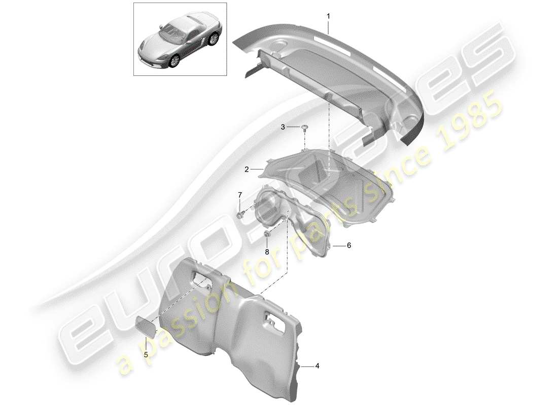 porsche 2019 (718 boxster) trims engine bay parts diagram