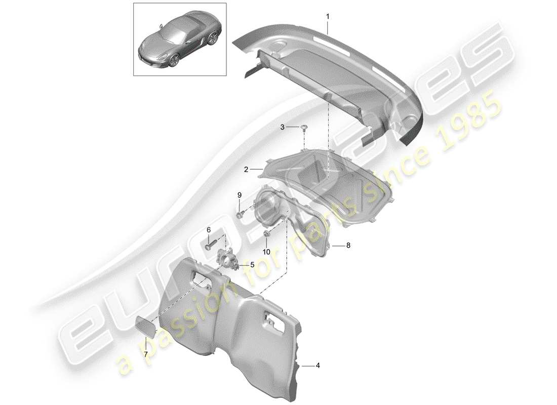porsche 2013 (981 boxster) trims engine bay parts diagram