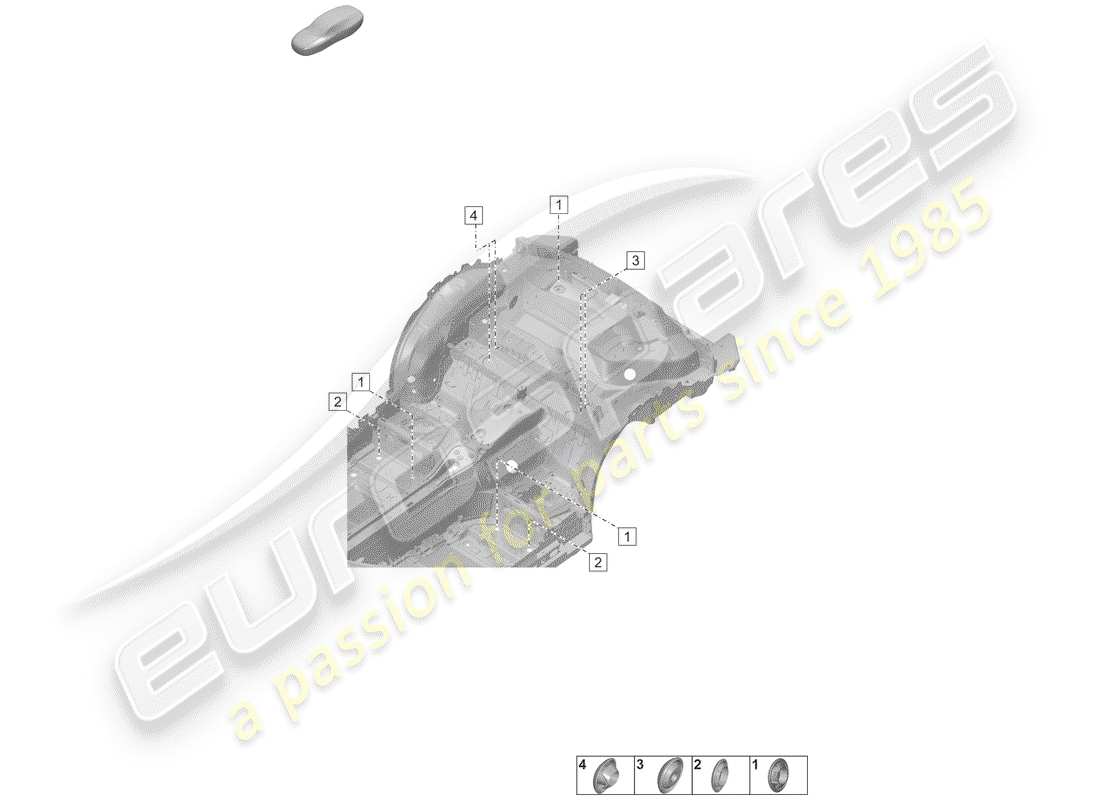 porsche 2020 (992-1) plugs for body rear, inner car body rear end parts diagram