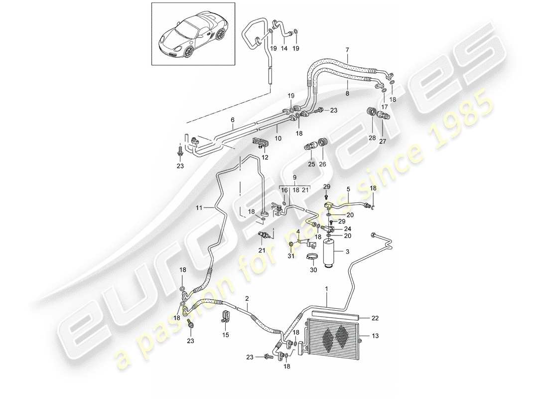 porsche boxster 987 (2006) refrigerant circuit parts diagram