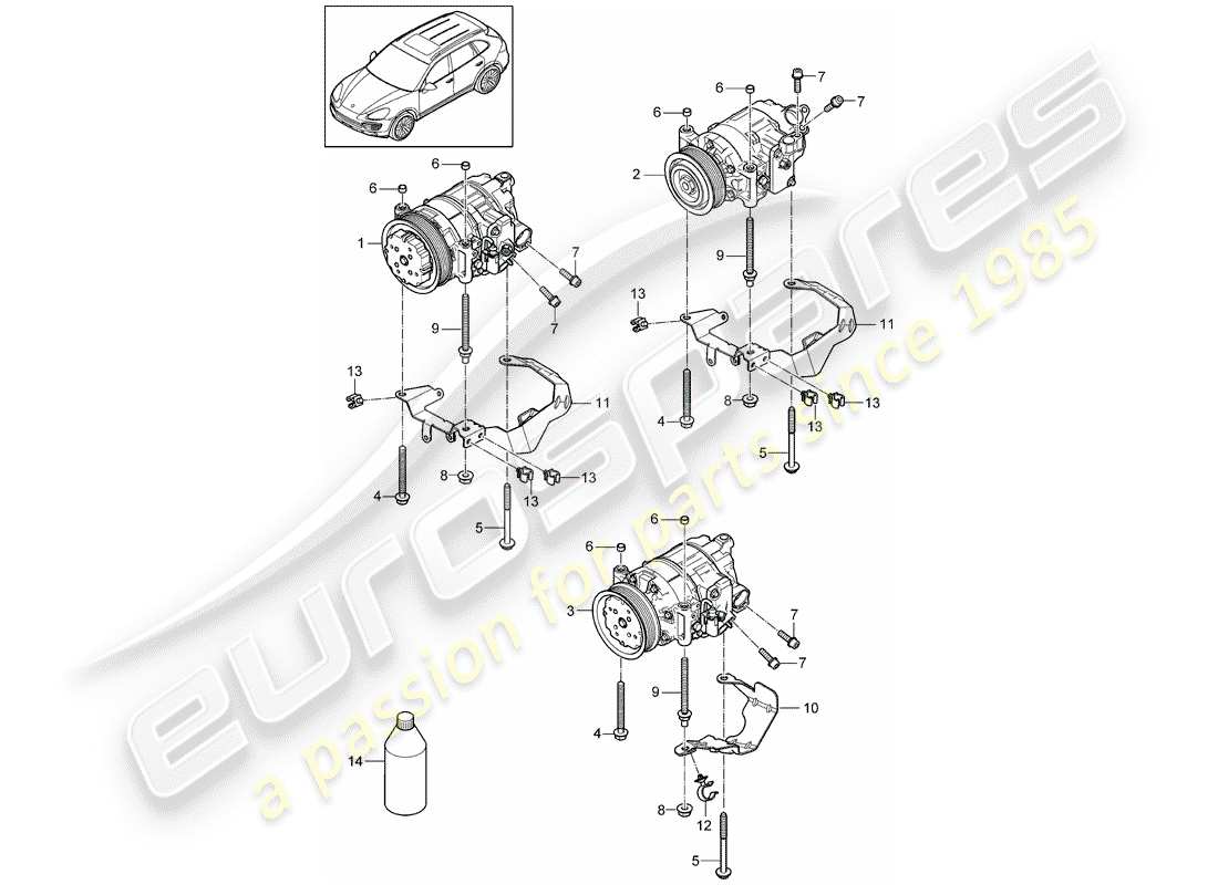 porsche 2013 (cayenne e2 92a) compressor air conditioning petr. engine d - mj 2017>> part diagram