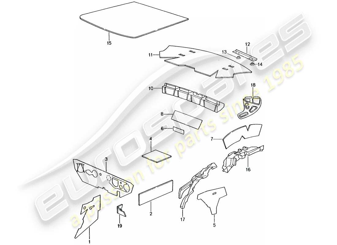 porsche 2005 (996 gt3) body shell - sound absorbers part diagram