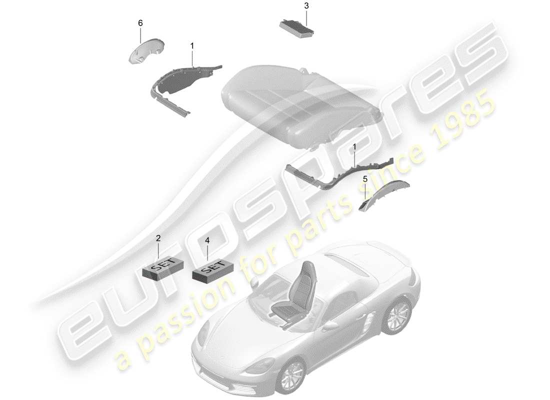 porsche 2018 (718 boxster) seat padding frame sports seat seat occupied recognition parts diagram
