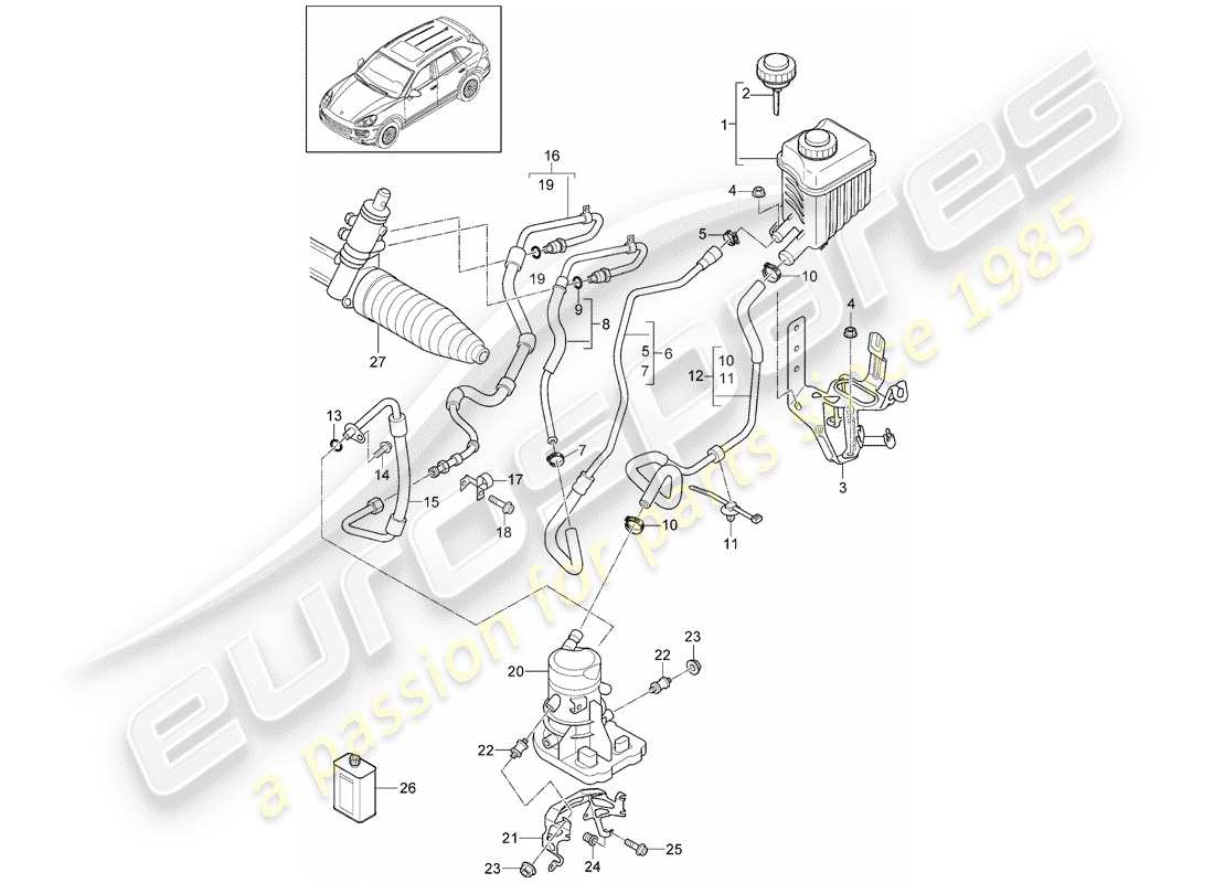 porsche 2014 (cayenne e2 92a) power steering pressure line pump for power steering electric d - mj 2015>> part diagram