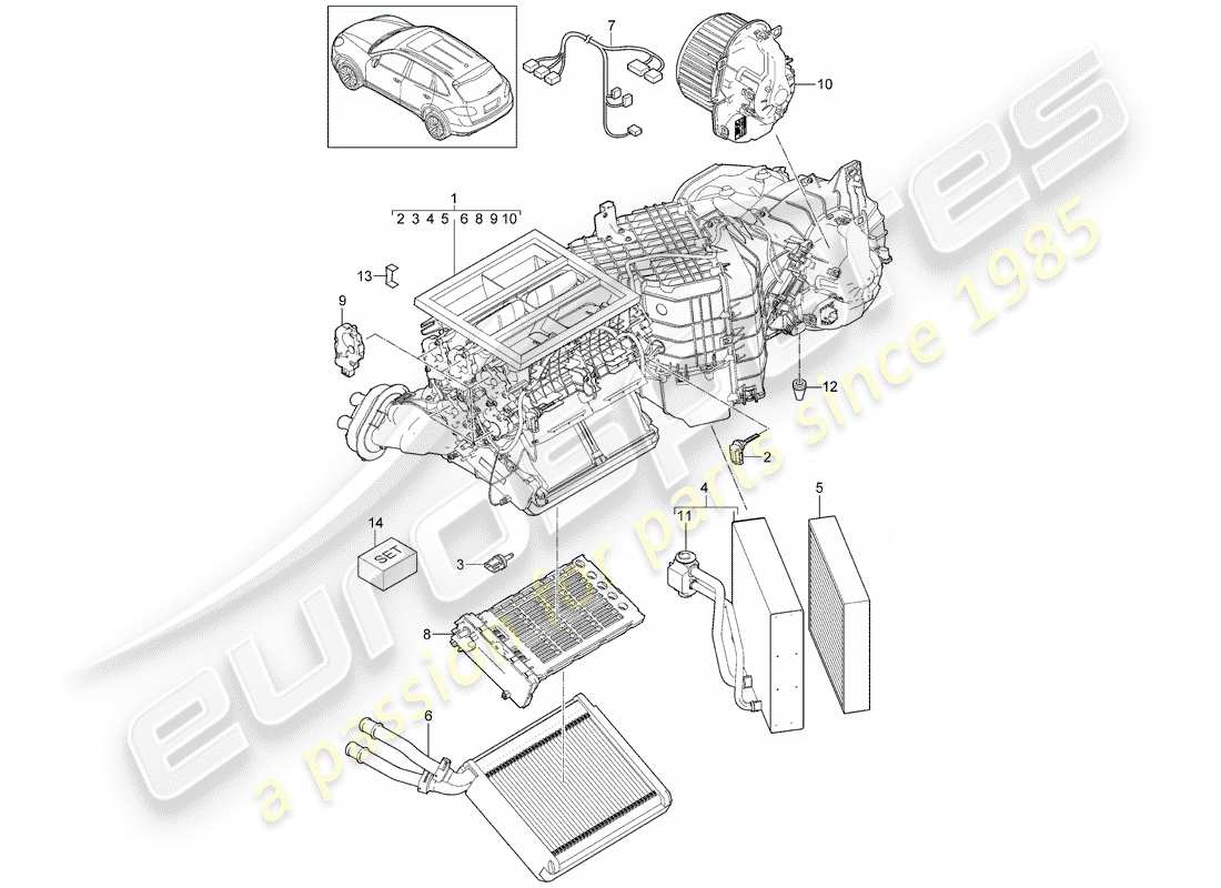 porsche 2015 (cayenne e2 92a) air distribution housing front evaporator heat exchanger individual parts part diagram