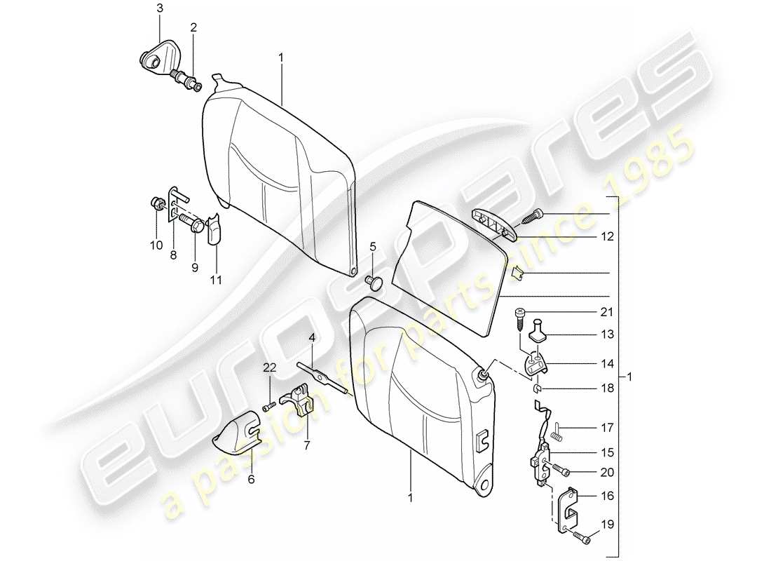 porsche 997 gen. 2 (2009) emergency seat backrest parts diagram